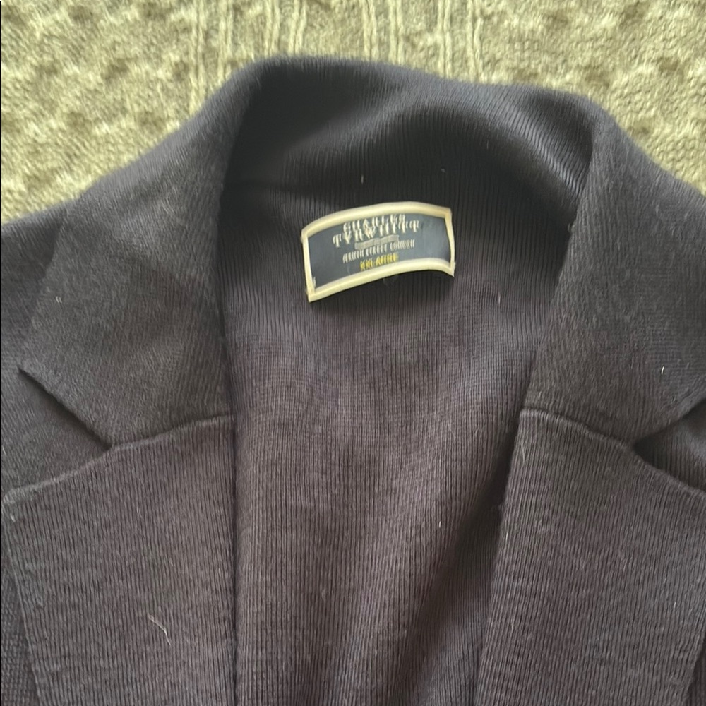 Charles Tyrwhitt Blue Cardigan Sweater with collar - Picture 2 of 3